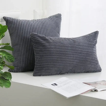 Cream corduroy striped cushion cover living room ribbed pillow