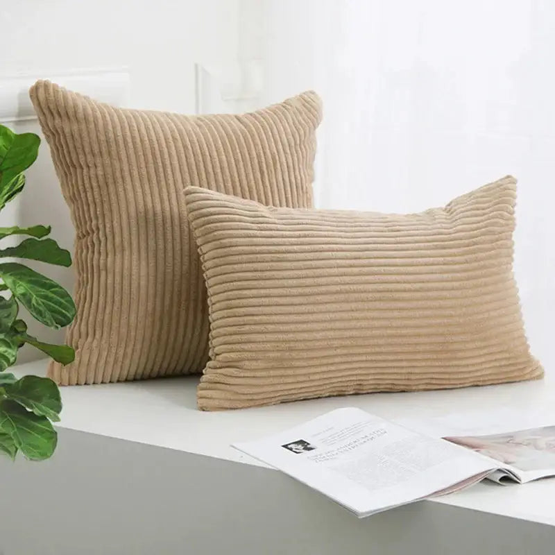 Cream corduroy striped cushion cover living room throw pillow case