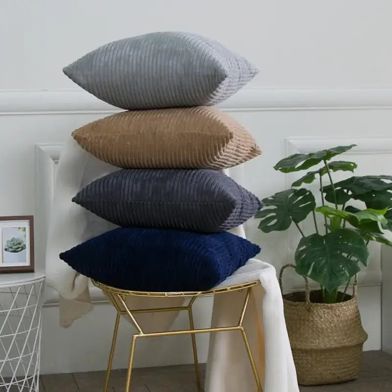 Cream corduroy striped cushion cover living room throw pillow case