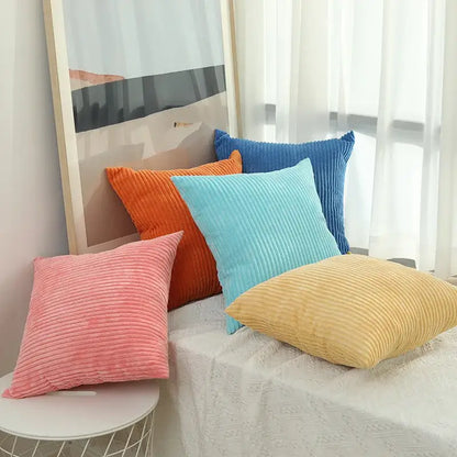 Cream corduroy striped cushion cover living room throw pillow case