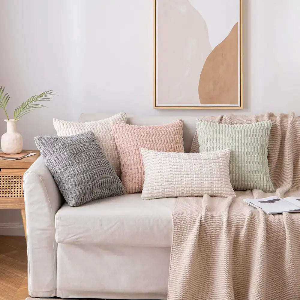 Cream corduroy striped throw pillow covers living room decor