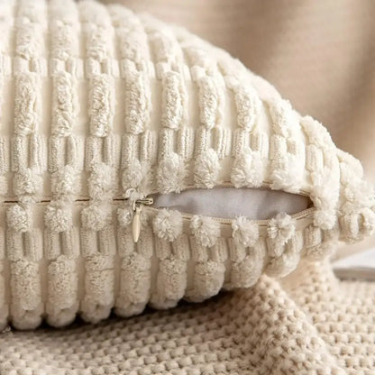 Cream corduroy striped throw pillow covers living room decor