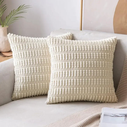 Cream corduroy striped throw pillow covers living room decor