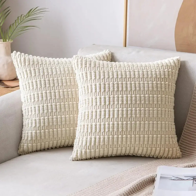 Cream corduroy striped throw pillow covers living room decor