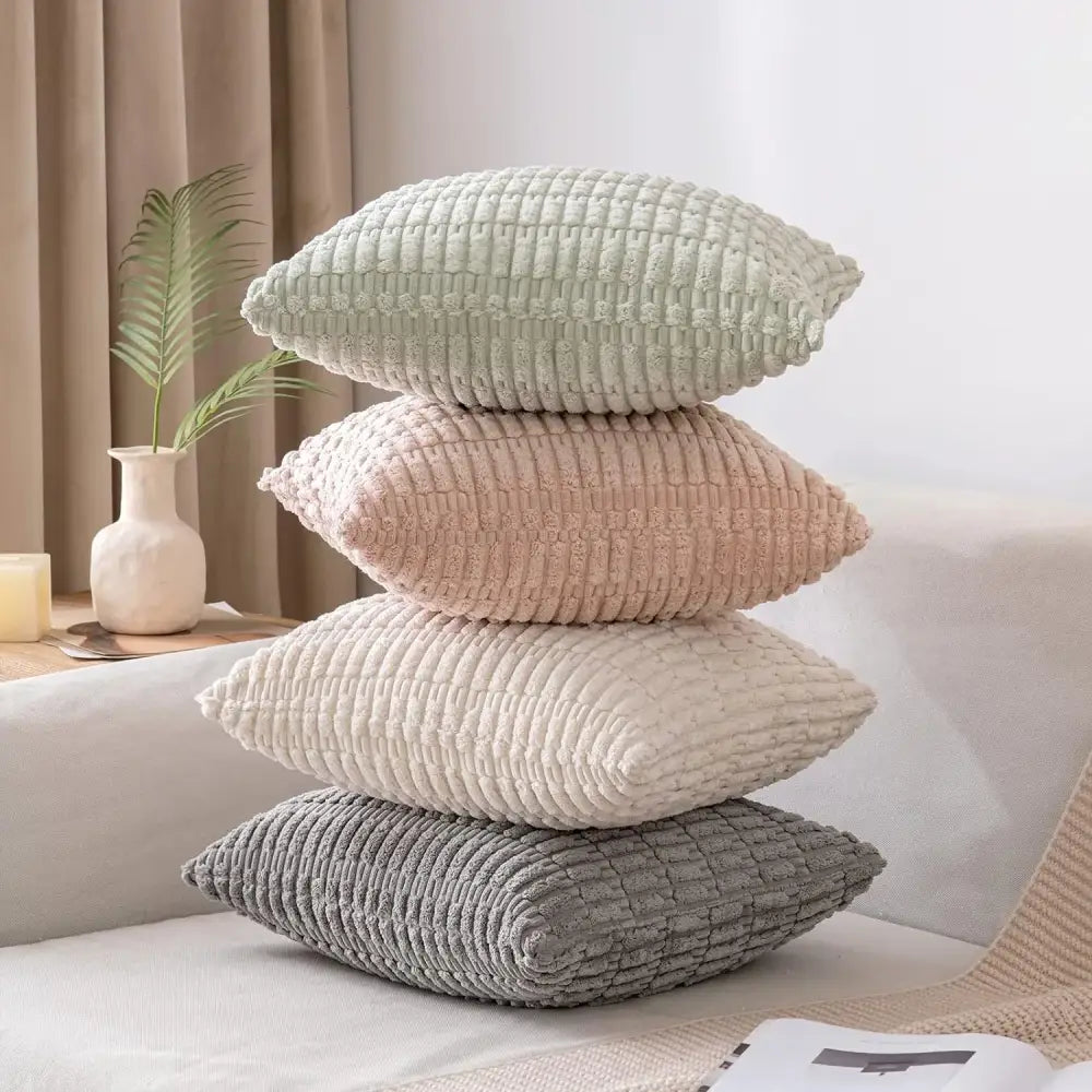 Cream corduroy striped throw pillow covers living room decor