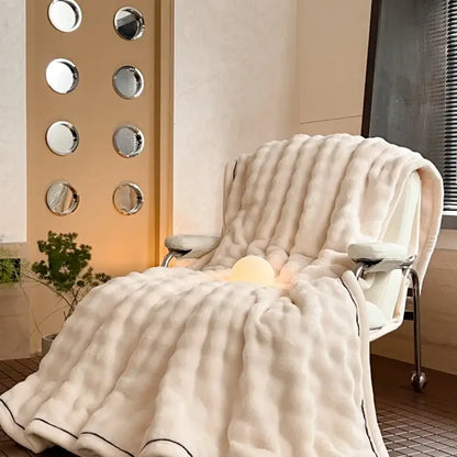Cream cozy bubble faux rabbit fur blanket bedroom throw