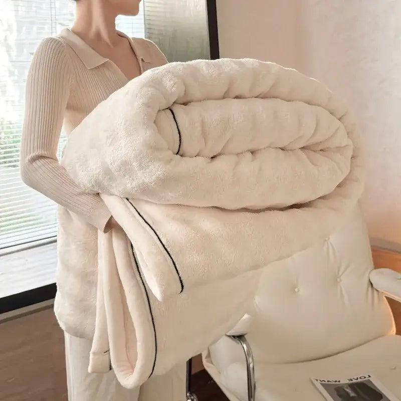 Cream cozy bubble faux rabbit fur blanket bedroom throw