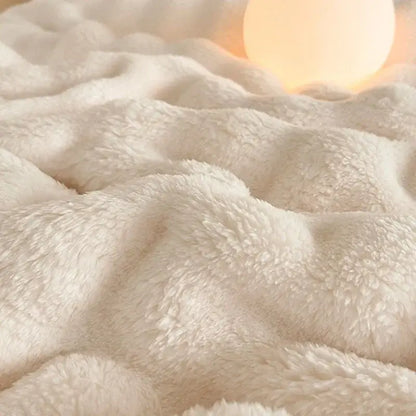 Cream cozy bubble faux rabbit fur blanket bedroom throw