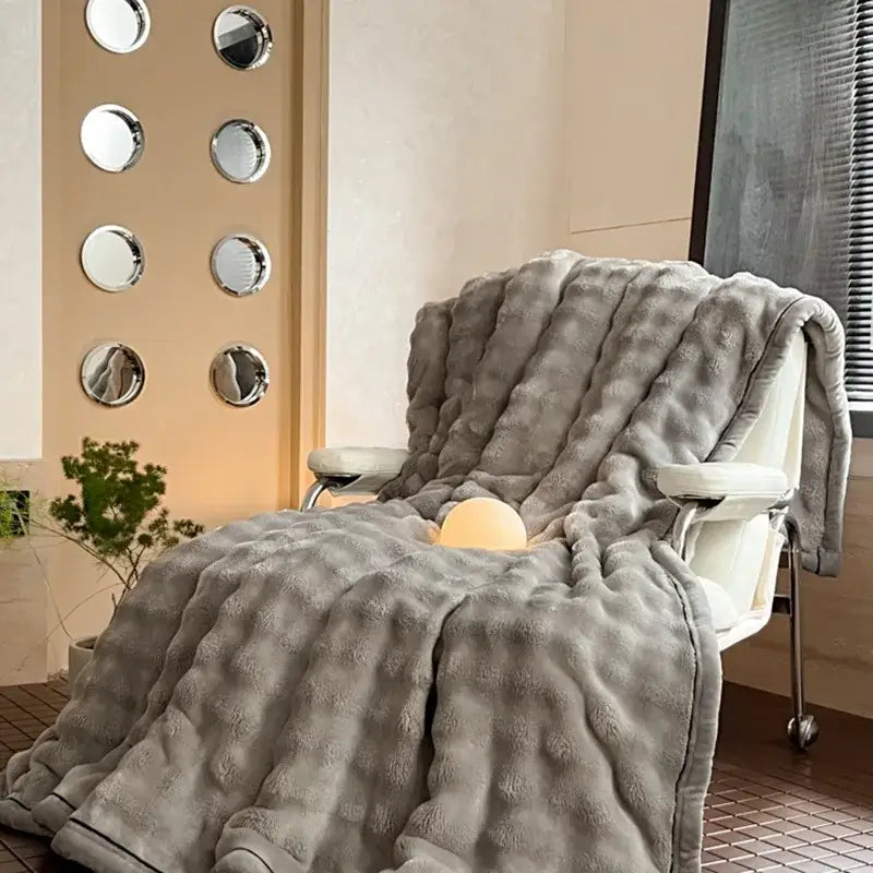 Cream cozy bubble faux rabbit fur blanket bedroom throw
