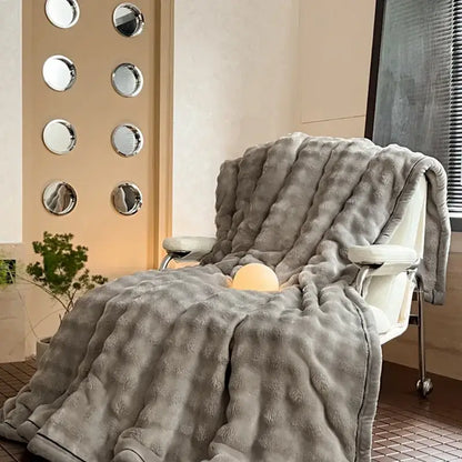 Cream cozy bubble faux rabbit fur blanket bedroom throw