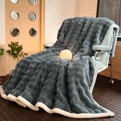 Cream cozy bubble faux rabbit fur blanket bedroom throw