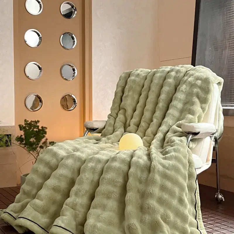Cream cozy bubble faux rabbit fur blanket bedroom throw