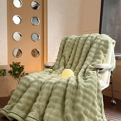 Cream cozy bubble faux rabbit fur blanket bedroom throw