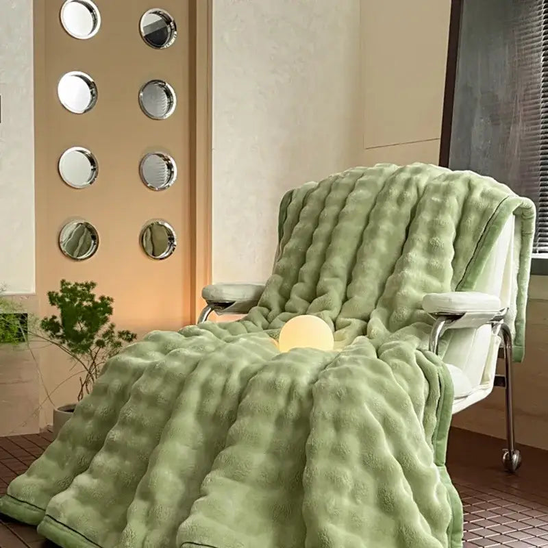 Cream cozy bubble faux rabbit fur blanket bedroom throw