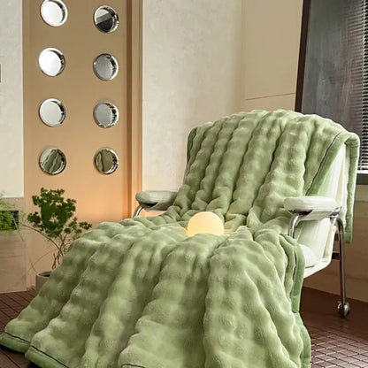 Cream cozy bubble faux rabbit fur blanket bedroom throw