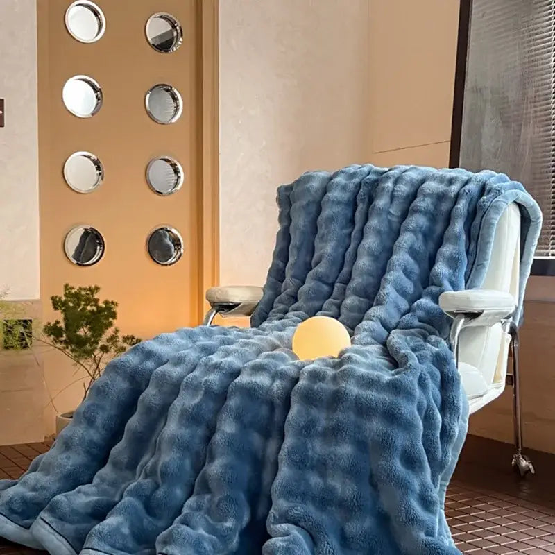 Cream cozy bubble faux rabbit fur blanket bedroom throw