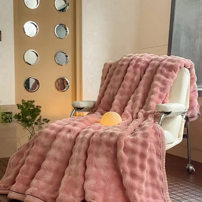 Cream cozy bubble faux rabbit fur blanket bedroom throw