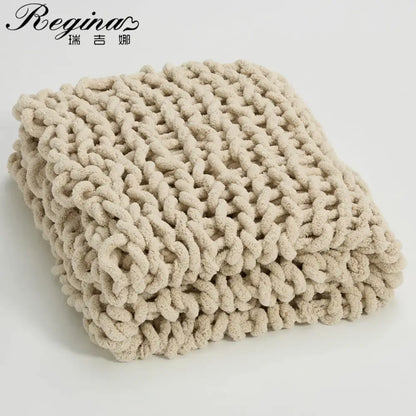 Cream cozy chenille chunky knit blanket bedroom throw