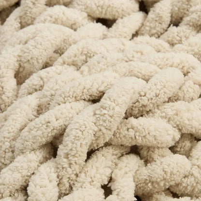 Cream cozy chenille chunky knit blanket bedroom throw