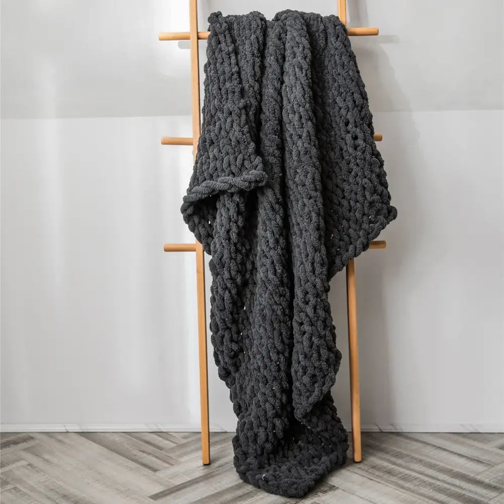 Cream cozy chenille chunky knit blanket bedroom throw