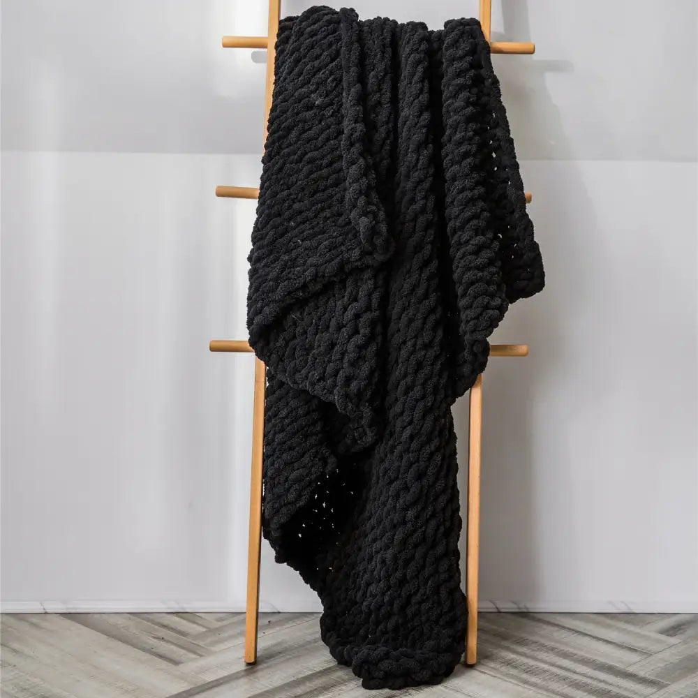 Cream cozy chenille chunky knit blanket bedroom throw