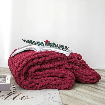 Cream cozy chenille chunky knit blanket bedroom throw
