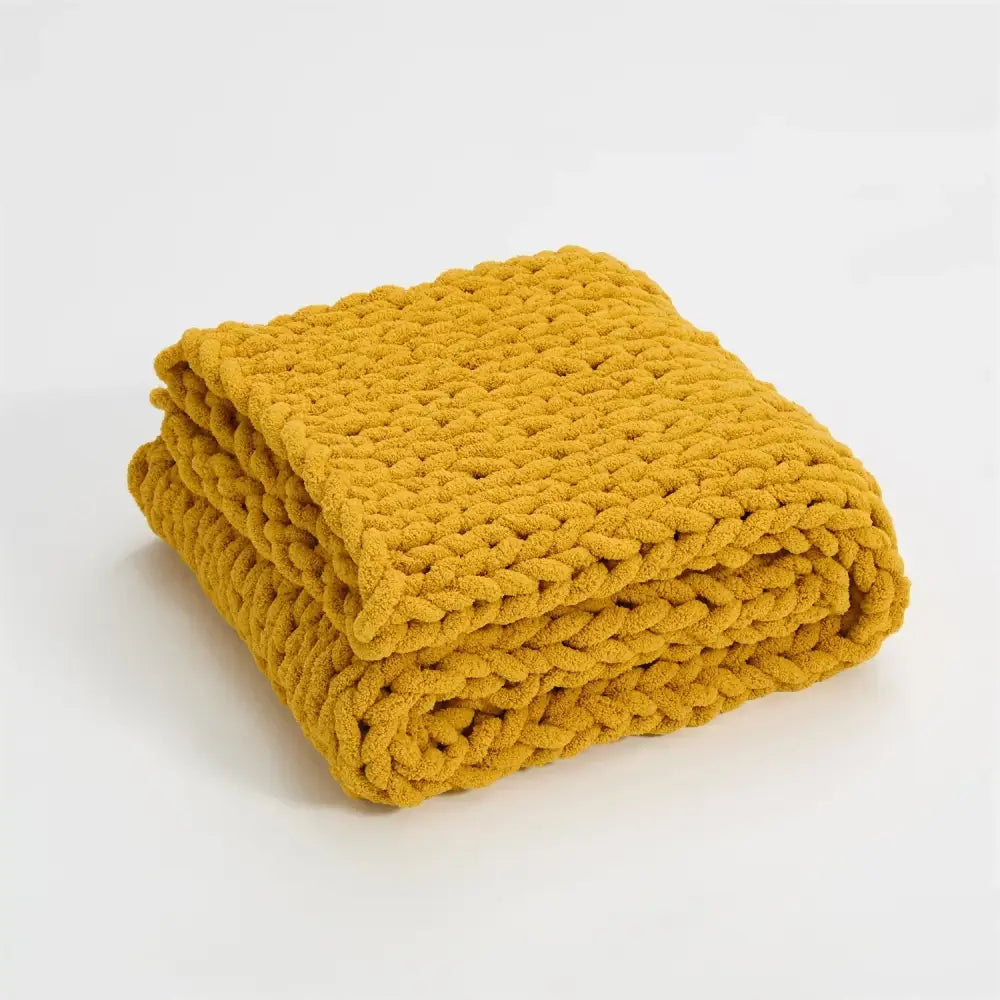 Cream cozy chenille chunky knit blanket bedroom throw