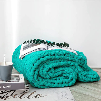 Cream cozy chenille chunky knit blanket bedroom throw