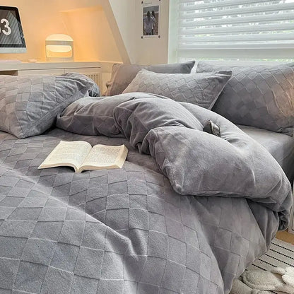 Cream cozy milk fleece bedding set bedroom quilted duvet cover