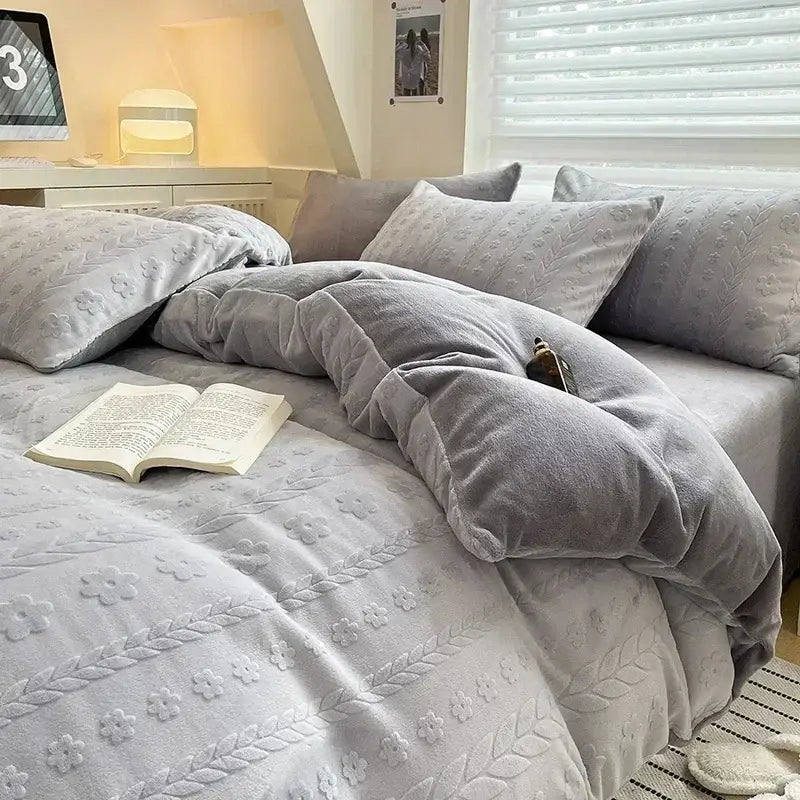 Cream cozy milk fleece bedding set bedroom quilted duvet cover