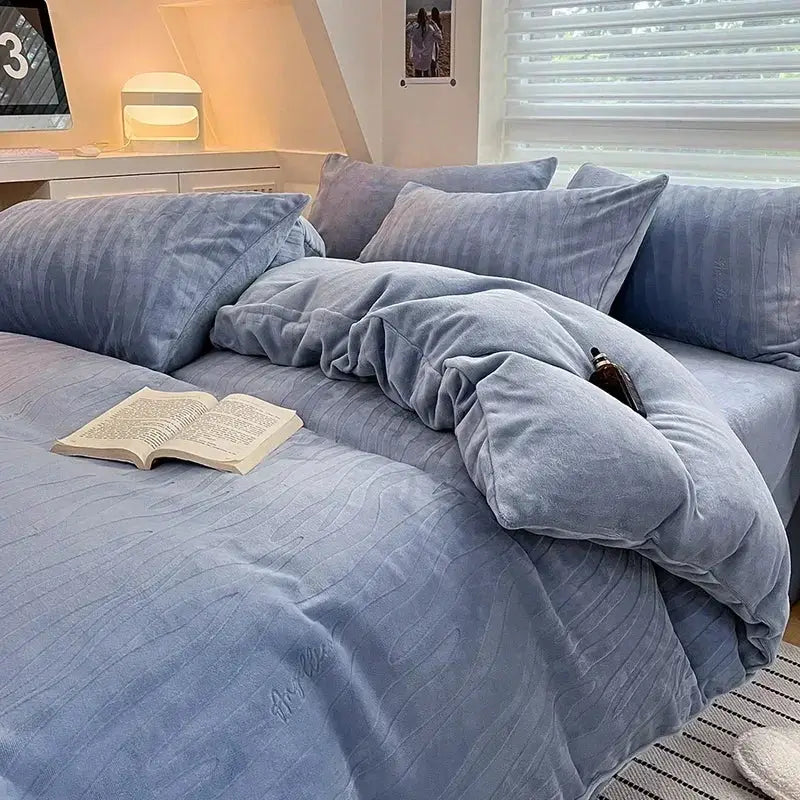 Cream cozy milk fleece bedding set bedroom quilted duvet cover