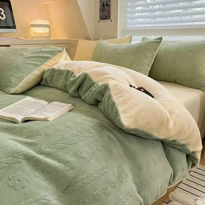 Cream cozy milk fleece bedding set bedroom quilted duvet cover