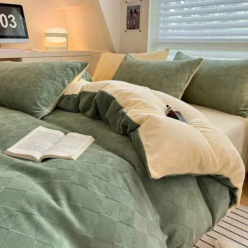 Cream cozy milk fleece bedding set bedroom quilted duvet cover