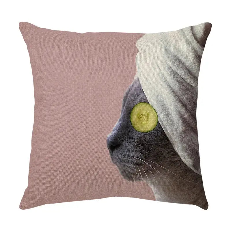 Cream cute cat face decorative cushion cover living room pillow