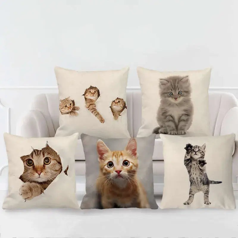 Cream cute cat face decorative cushion cover living room pillow