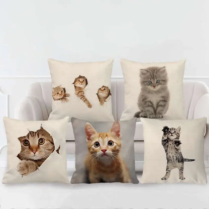 Cream cute cat face decorative cushion cover living room pillow