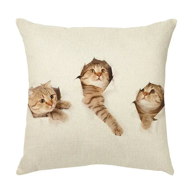 Cream cute cat face decorative cushion cover living room pillow