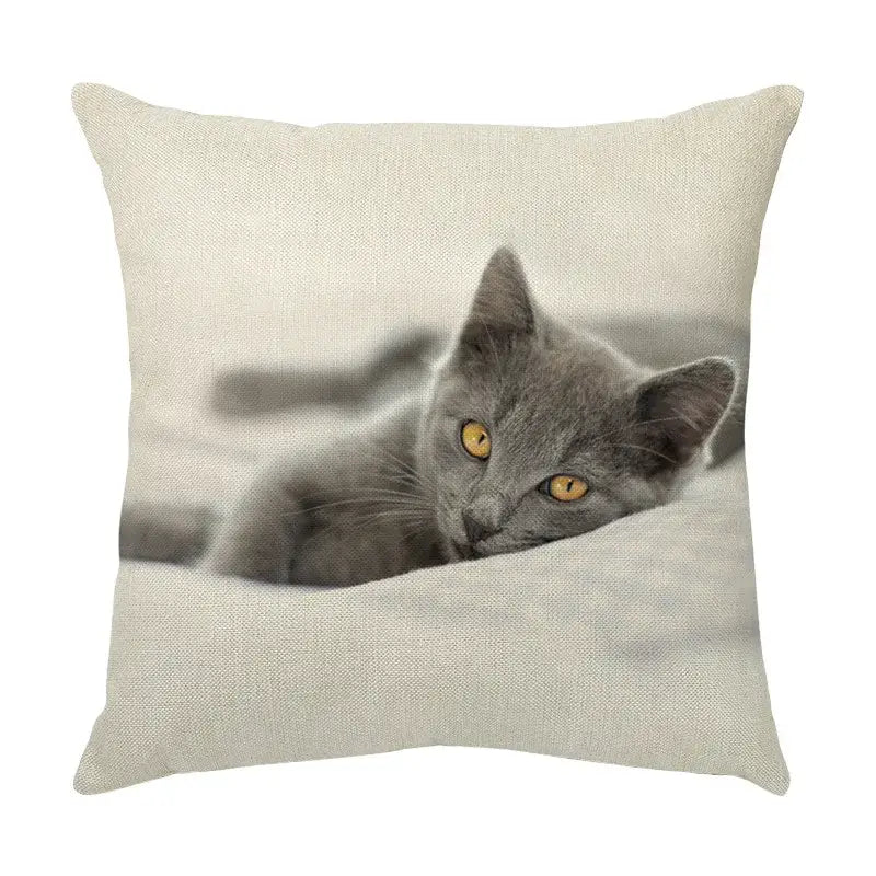 Cream cute cat face decorative cushion cover living room pillow