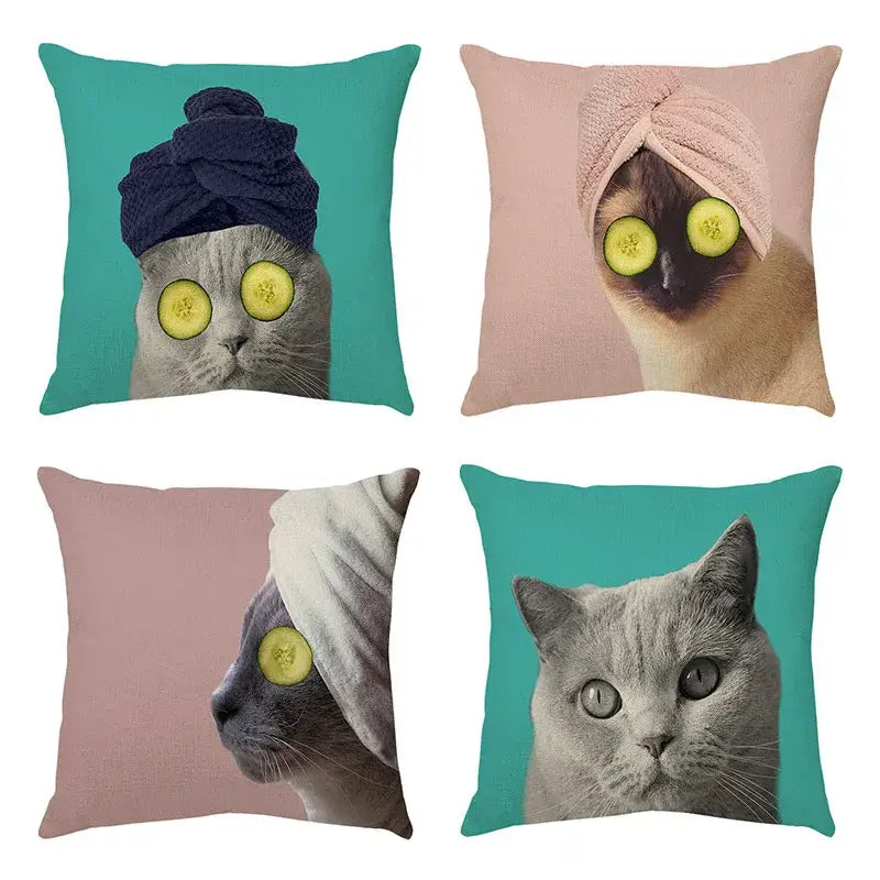 Cream cute cat face decorative cushion cover living room pillow