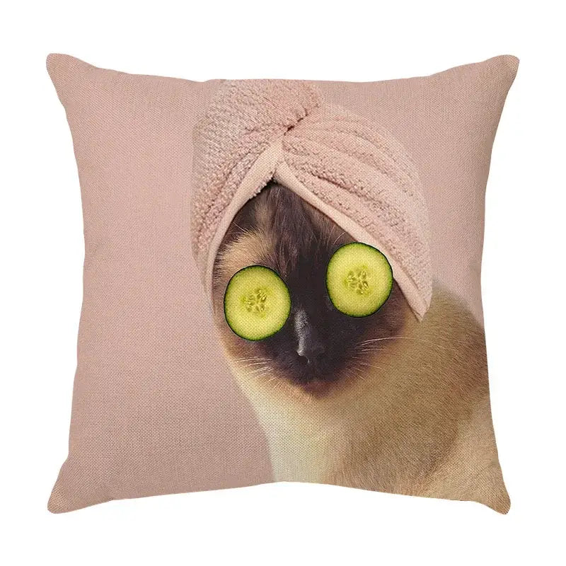 Cream cute cat face decorative cushion cover living room pillow
