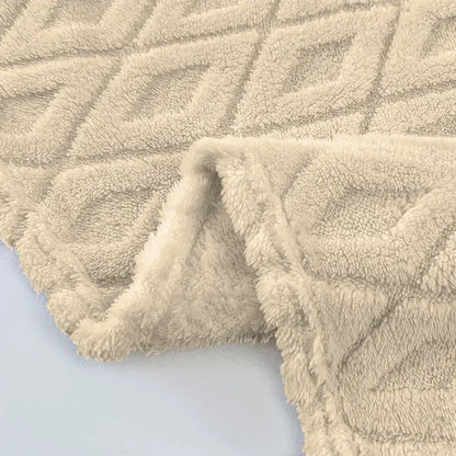 Cream diamond jacquard coral fleece blanket bedroom throw bedding