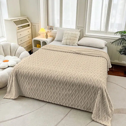 Cream diamond jacquard coral fleece blanket bedroom throw bedding