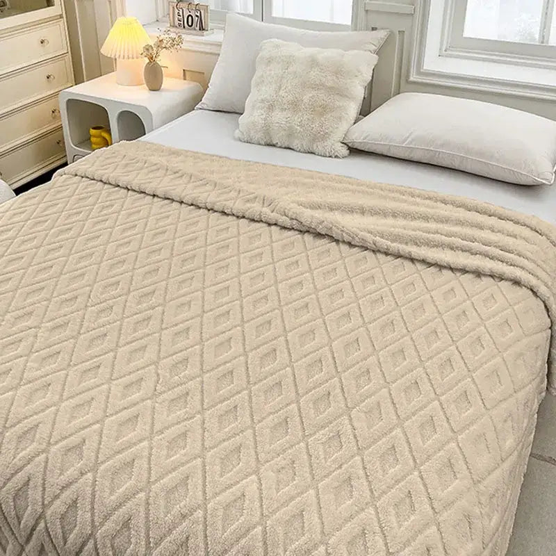 Cream diamond jacquard coral fleece blanket bedroom throw bedding