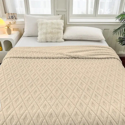 Cream diamond jacquard coral fleece blanket bedroom throw bedding