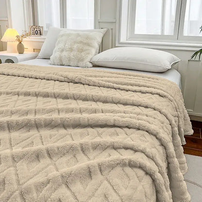 Cream diamond jacquard coral fleece blanket bedroom throw bedding