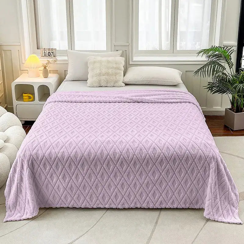 Cream diamond jacquard coral fleece blanket bedroom throw bedding