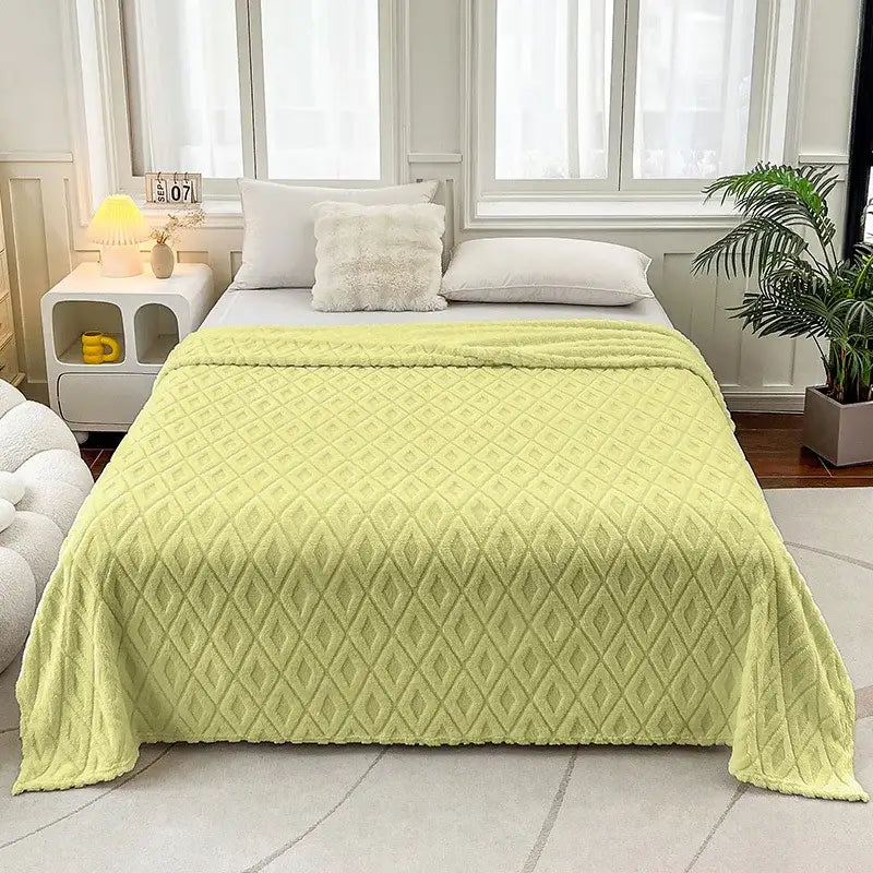 Cream diamond jacquard coral fleece blanket bedroom throw bedding