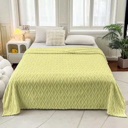 Cream diamond jacquard coral fleece blanket bedroom throw bedding
