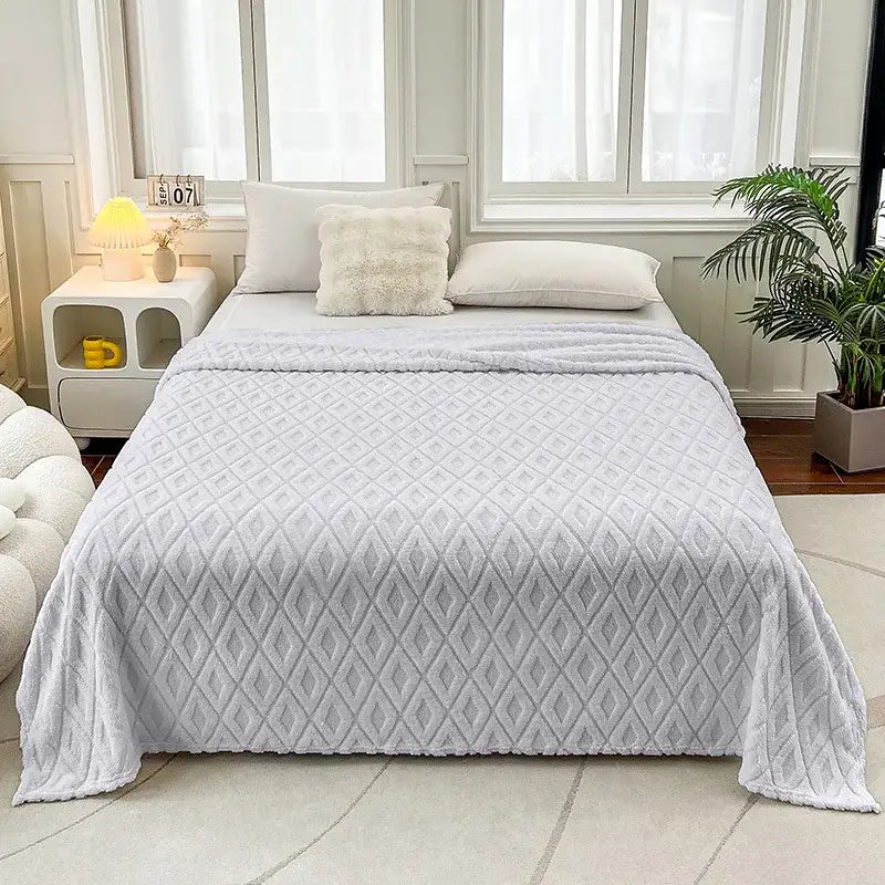 Cream diamond jacquard coral fleece blanket bedroom throw bedding