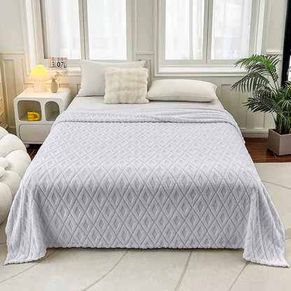 Cream diamond jacquard coral fleece blanket bedroom throw bedding